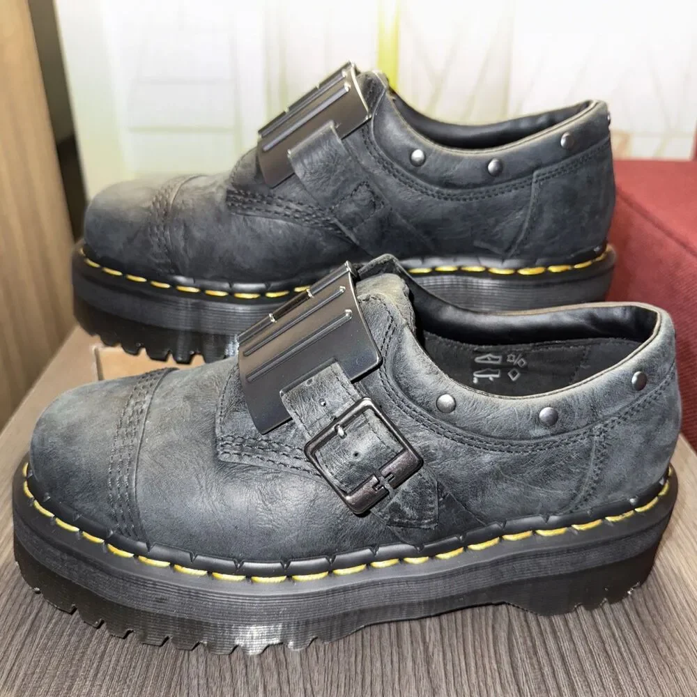 Dr Martens 8053 Quad Hinge Black Leather Platform M 7 W 8 Boots‎ Steampunk Goth